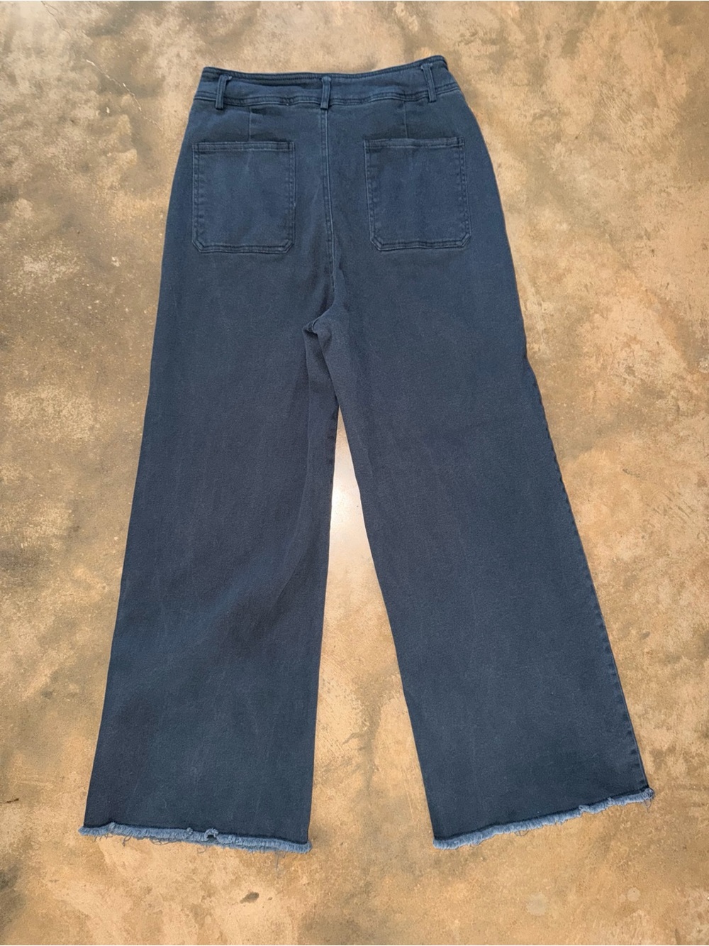 Mittoshop Navy High Rise Wide Leg Pants Medium Patch Pocket Raw Hem - Picture 2 of 11